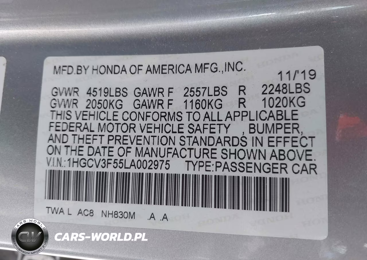 2020 Honda Accord Hybrid Ex-L VIN:1HGCV3F55LA002975 - 9