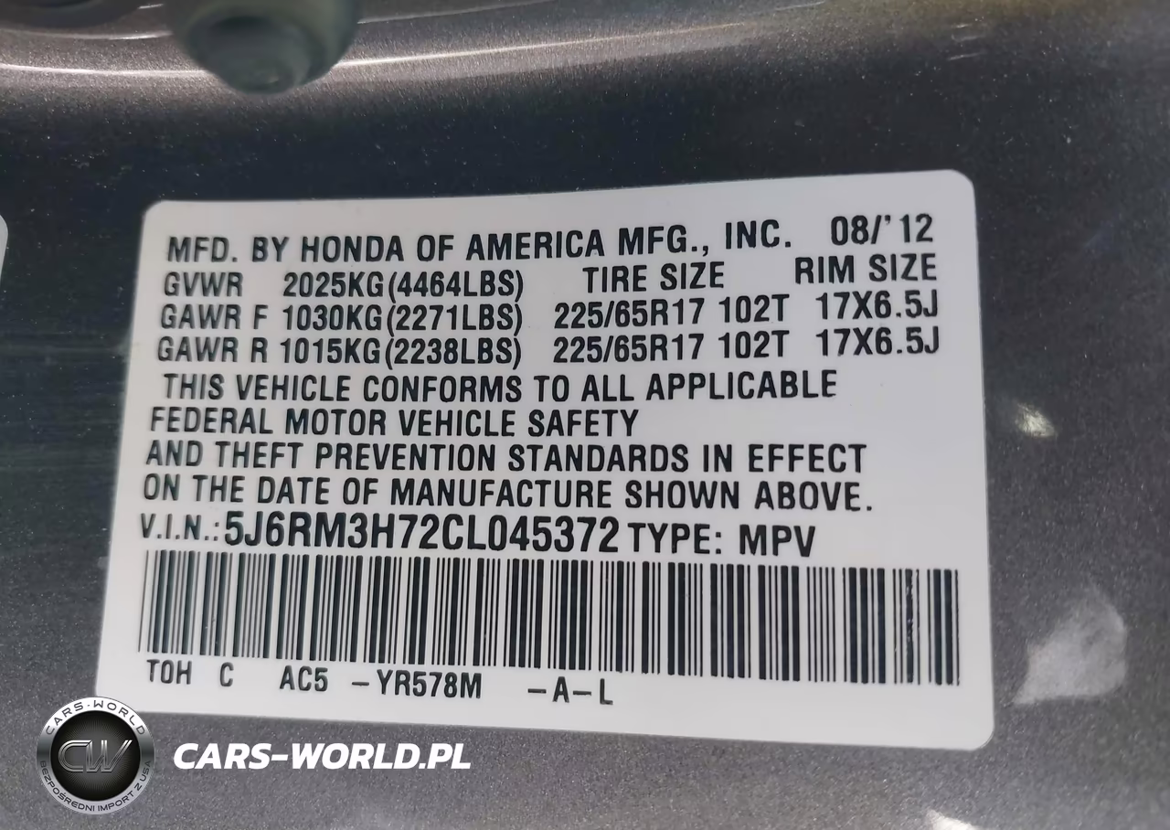 2012 Honda Cr-V Ex-L VIN:5J6RM3H72CL045372 - 9