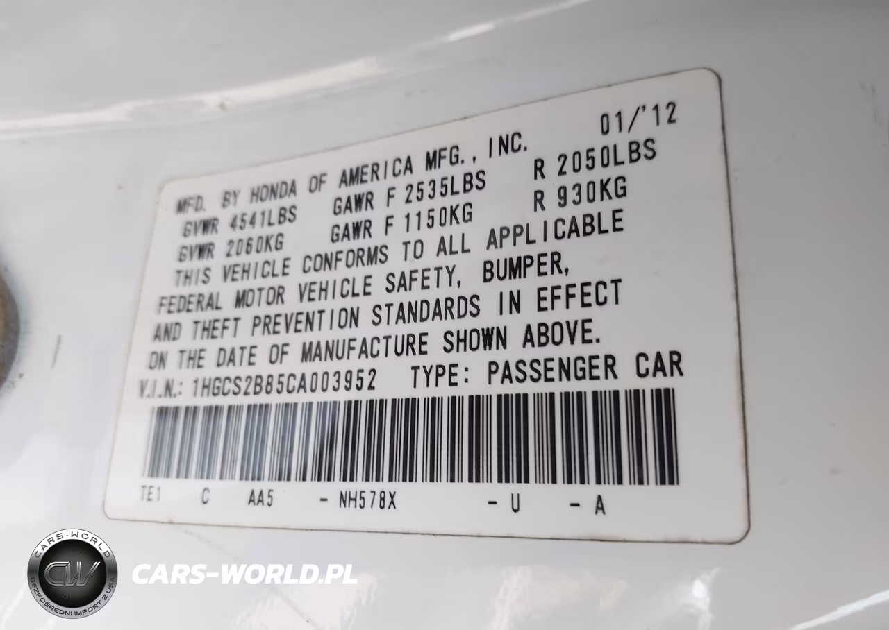2012 Honda Accord 3.5 Ex-L VIN:1HGCS2B85CA003952 - 9