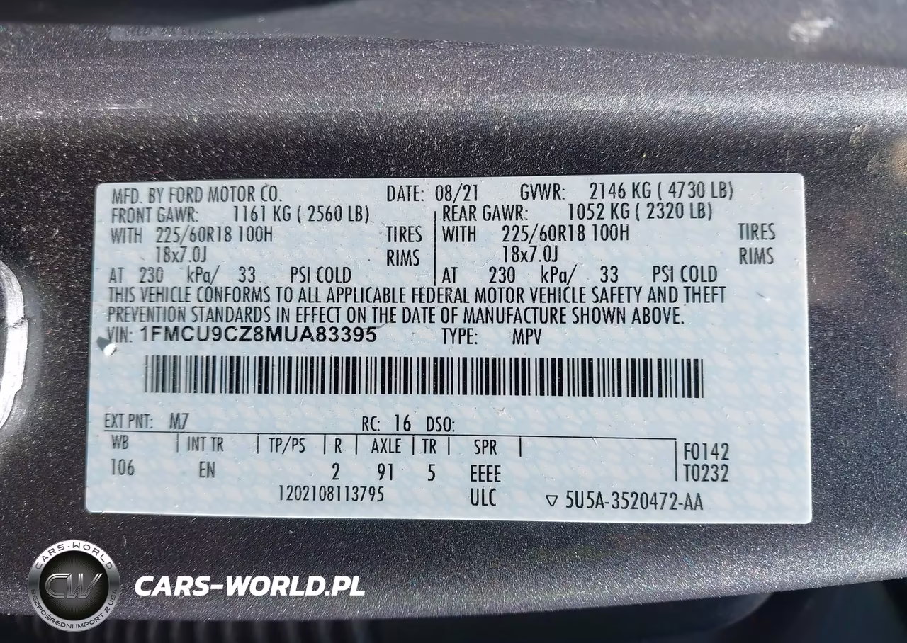 2021 Ford Escape Sel Hybrid VIN:1FMCU9CZ8MUA83395 - 9