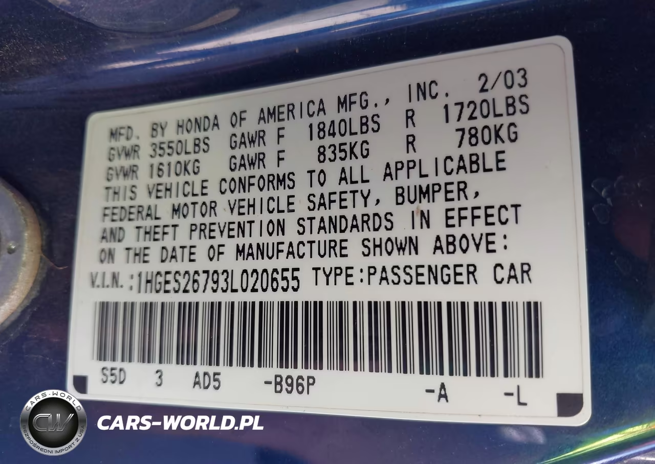 2003 Honda Civic Ex VIN:1HGES26793L020655 - 9