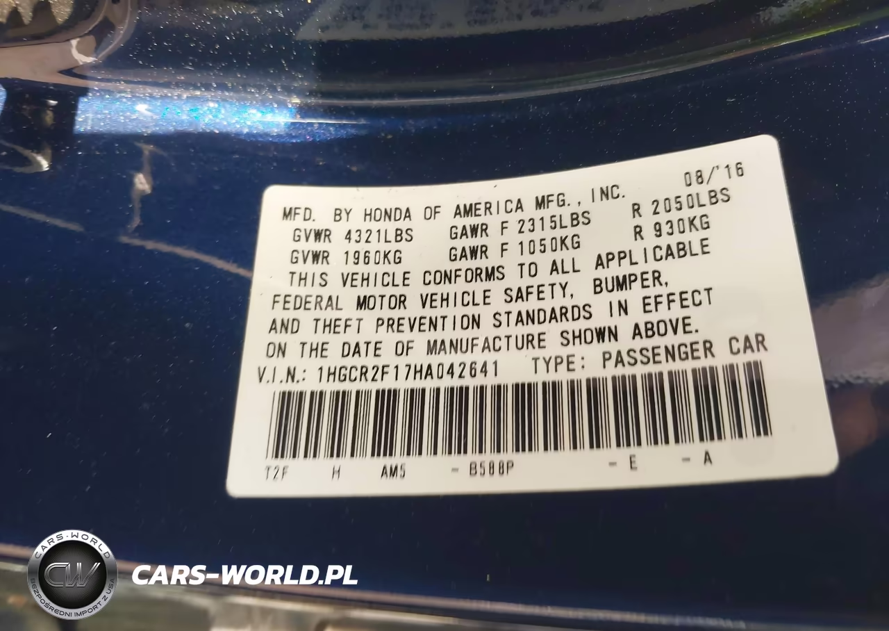2017 Honda Accord Sport Se VIN:1HGCR2F17HA042641 - 9