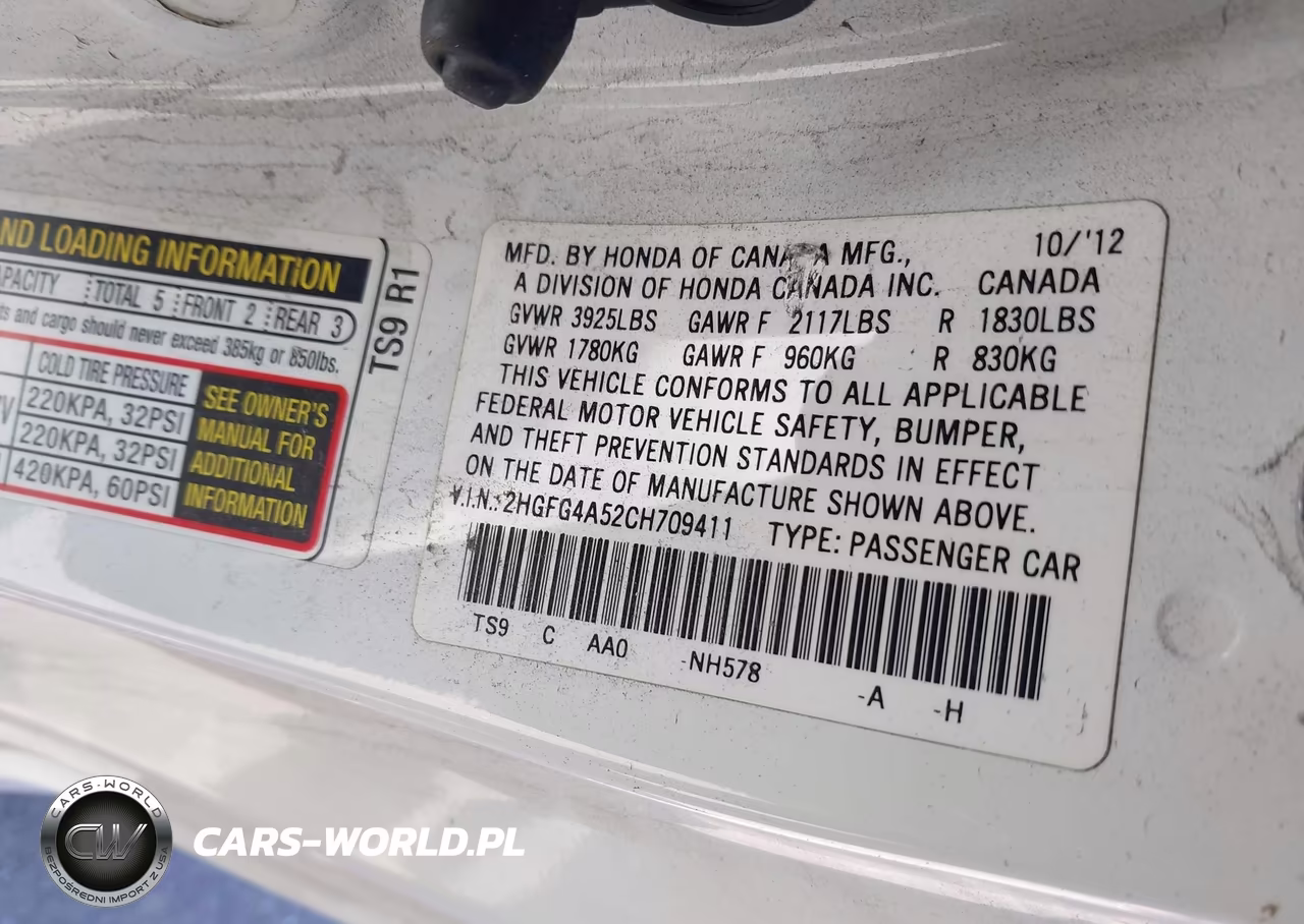2012 Honda Civic Si VIN:2HGFG4A52CH709411 - 9