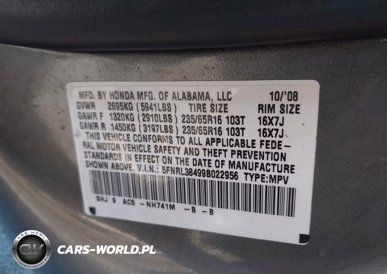 2009 Honda Odyssey Ex VIN:5FNRL38499B022956 - 9