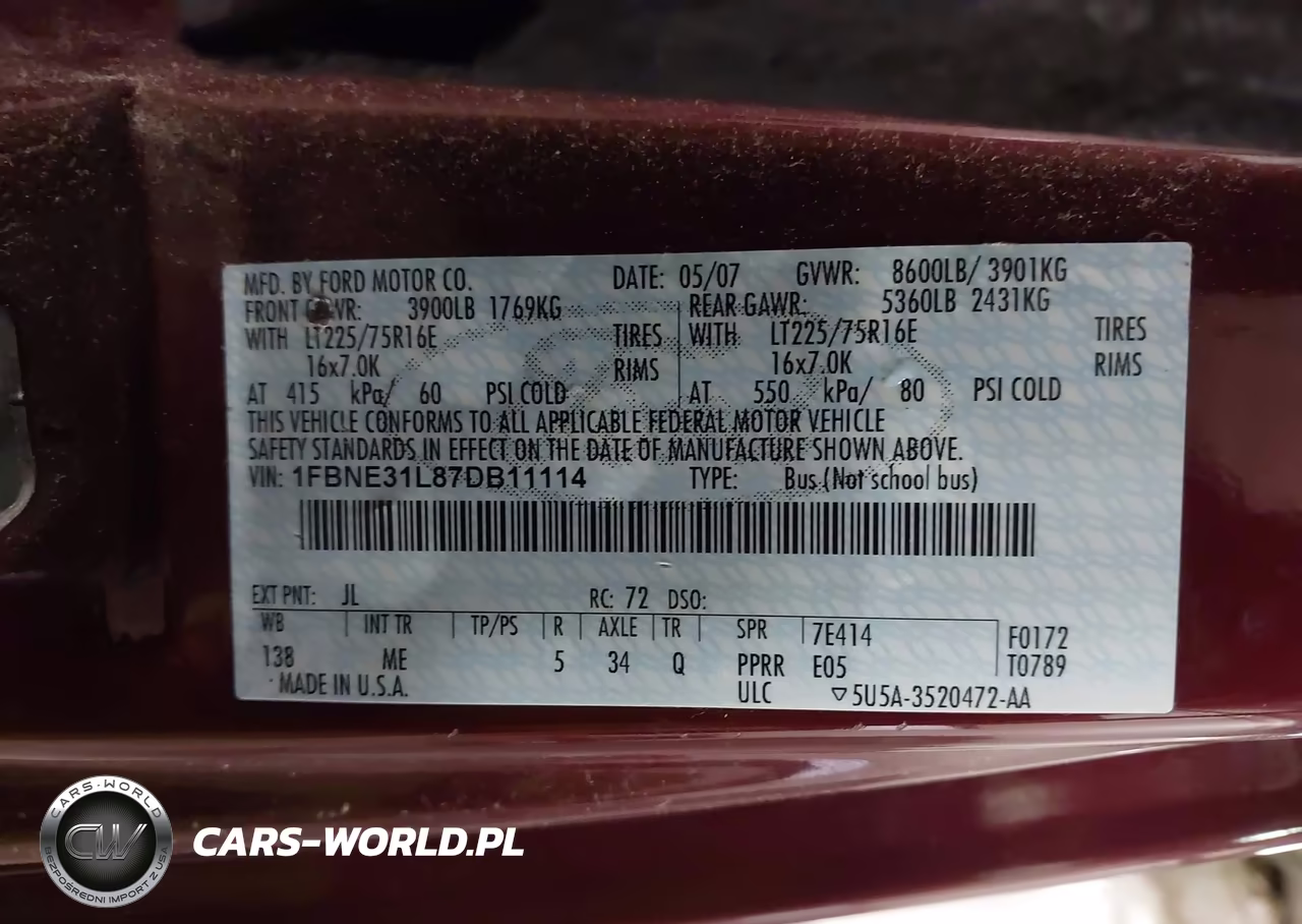 2007 Ford E-350 Super Duty Xl-Xlt VIN:1FBNE31L87DB11114 - 9