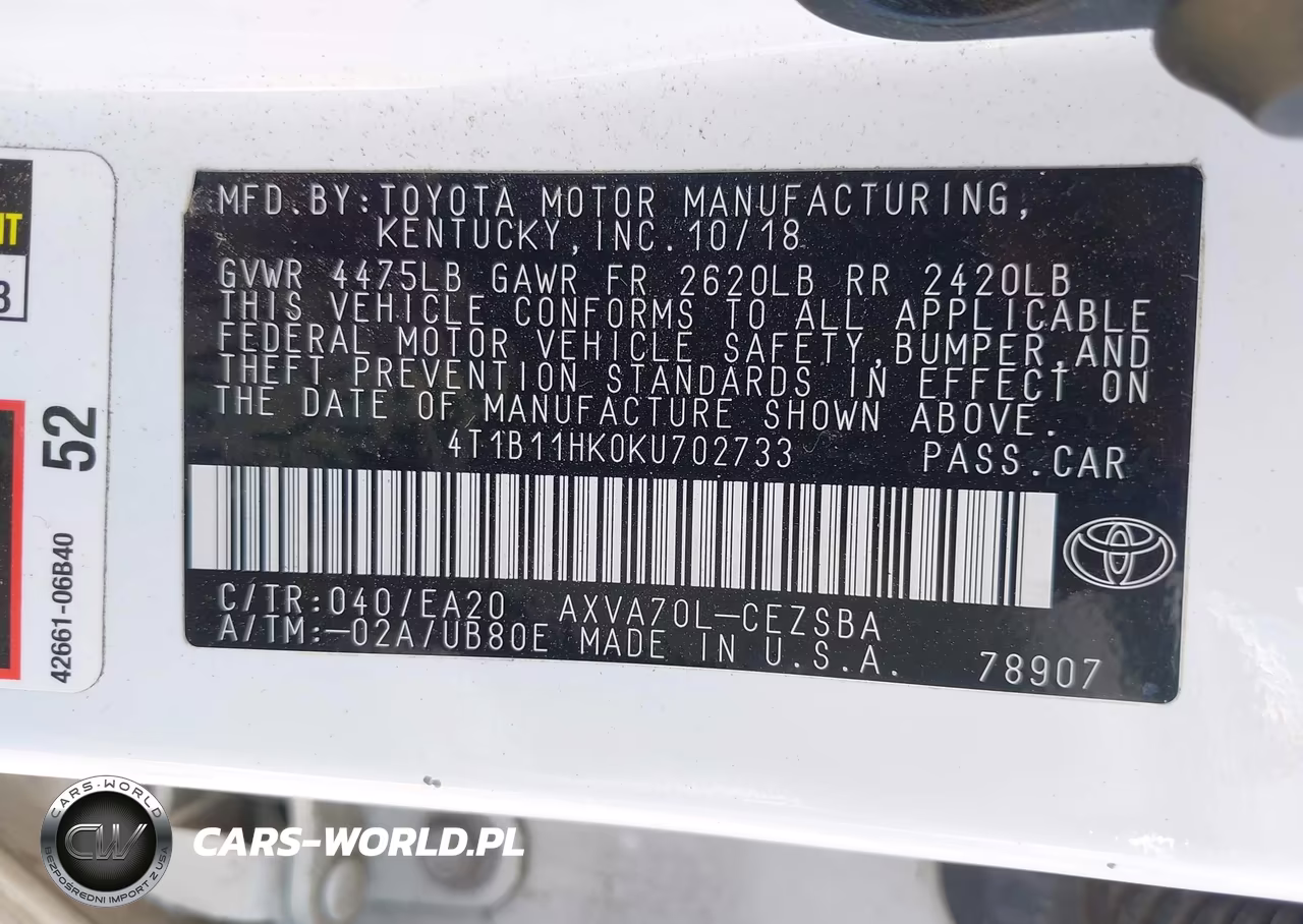 2019 Toyota Camry Se VIN:4T1B11HK0KU702733 - 9