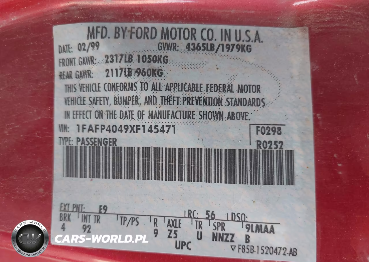 1999 Ford Mustang VIN:1FAFP4049XF145471 - 9