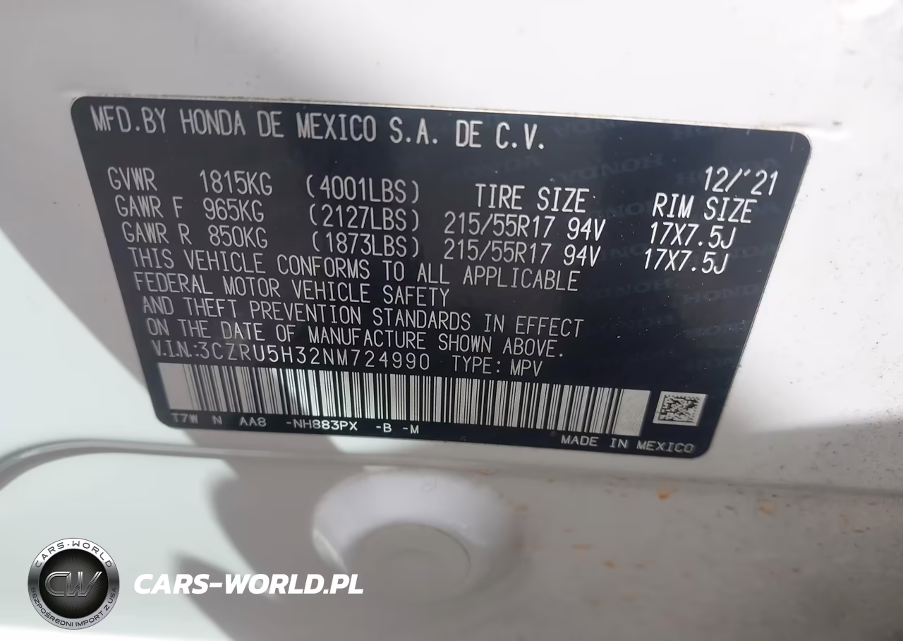 2022 Honda Hr-V 2Wd Lx VIN:3CZRU5H32NM724990 - 9