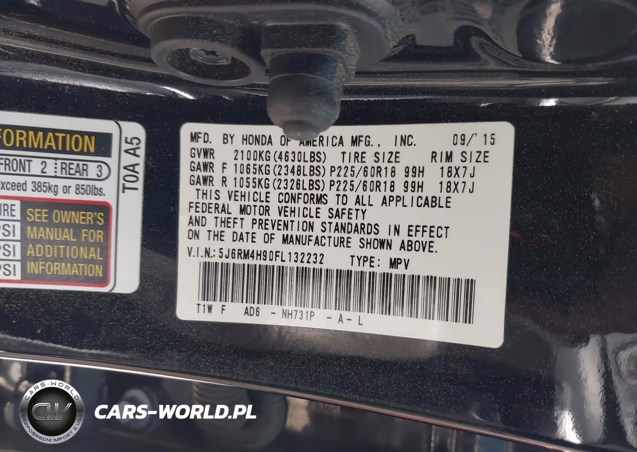 2015 Honda Cr-V Touring VIN:5J6RM4H90FL132232 - 9