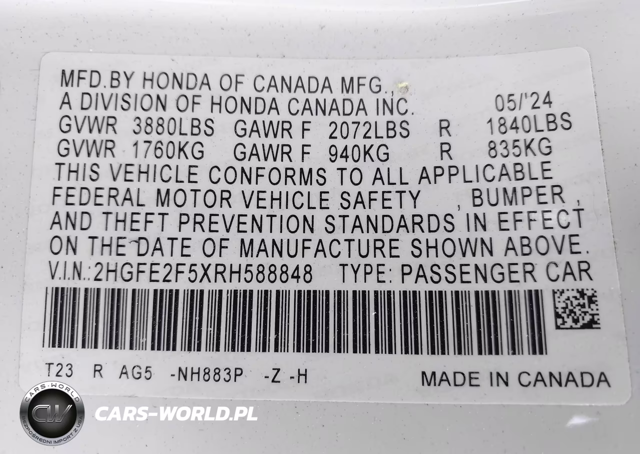 2024 Honda Civic Sport VIN:2HGFE2F5XRH588848 - 9