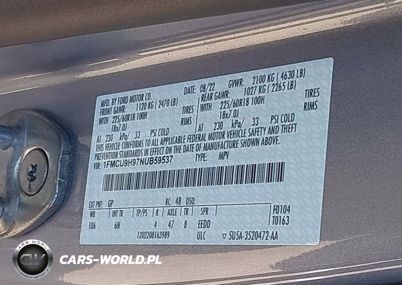 2022 Ford Escape Sel VIN:1FMCU9H97NUB59537 - 9