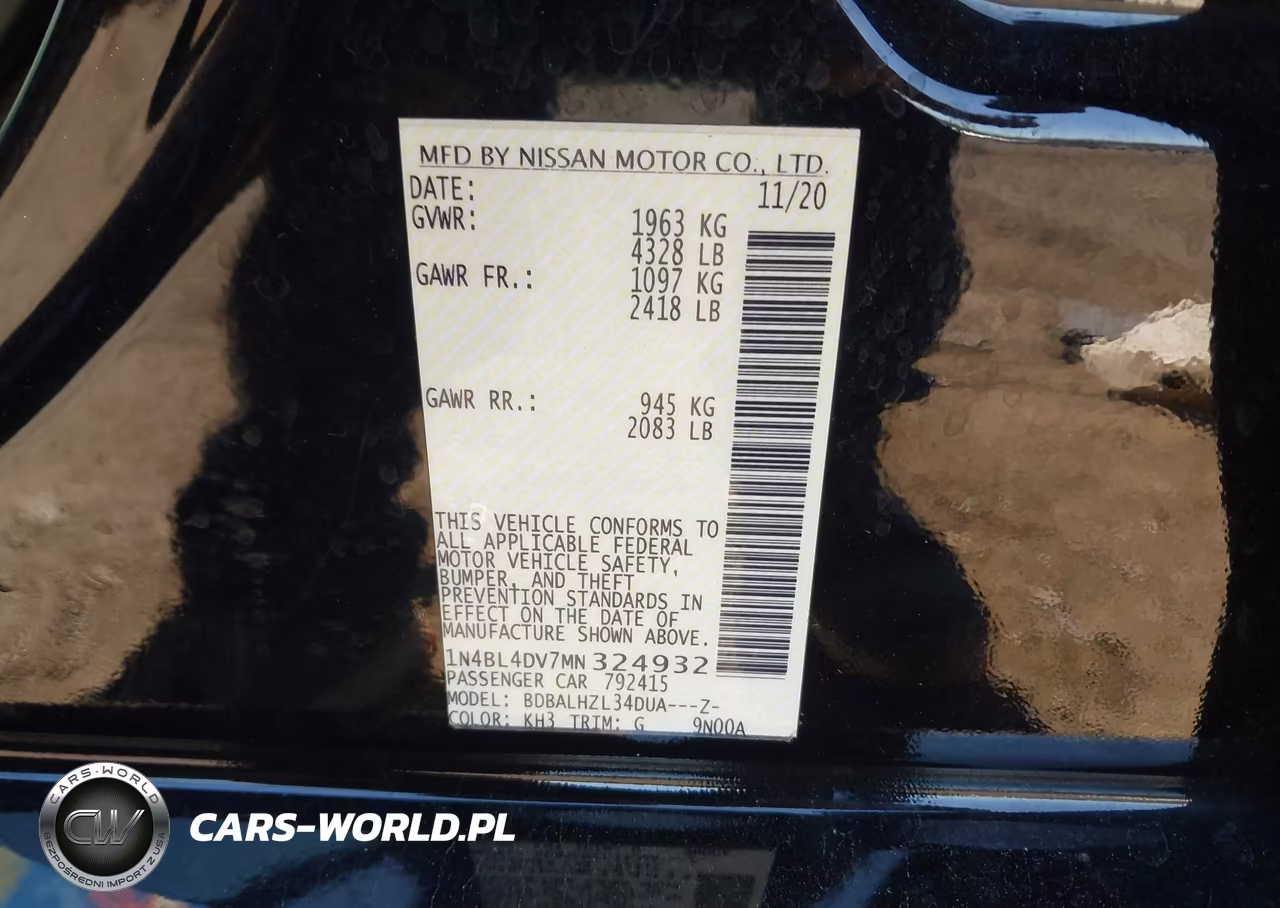 2021 Nissan Altima Sv Fwd VIN:1N4BL4DV7MN324932 - 9