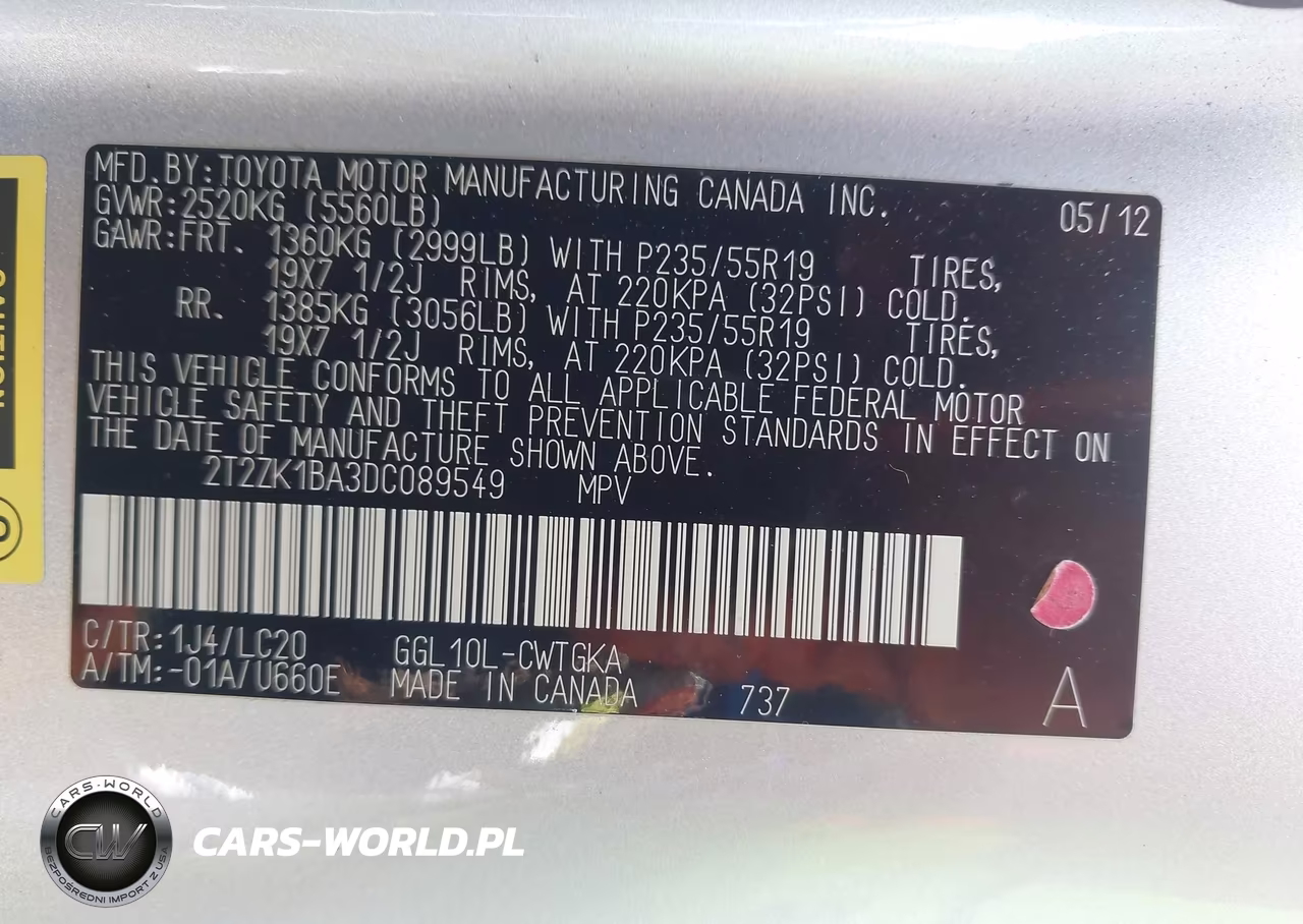 2013 Lexus Rx 350 VIN:2T2ZK1BA3DC089549 - 9