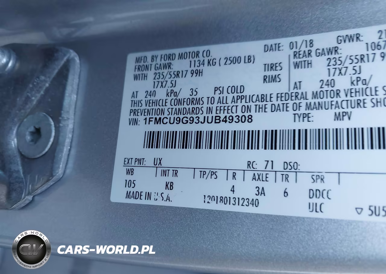 2018 Ford Escape Se VIN:1FMCU9G93JUB49308 - 9