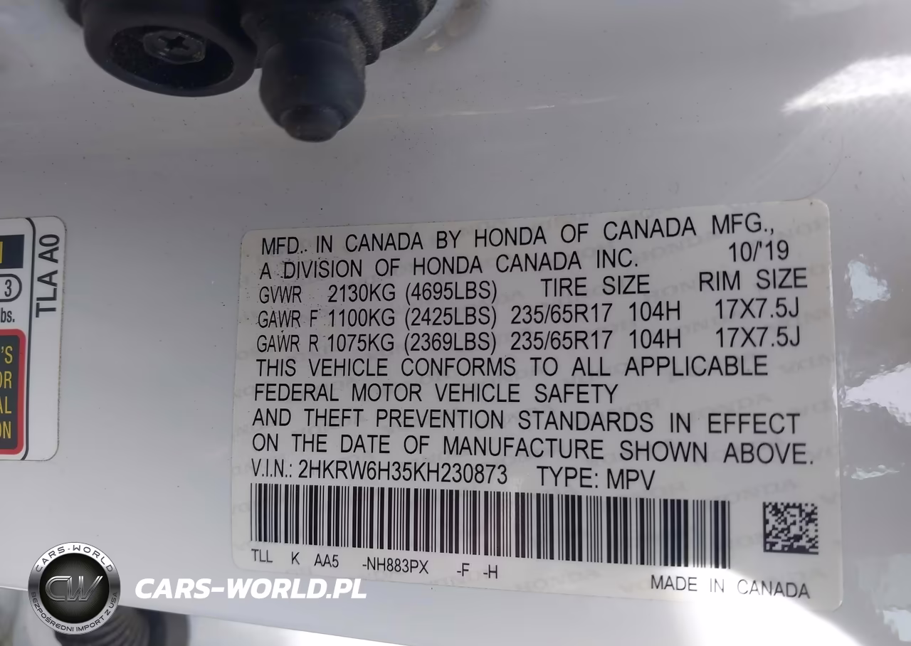 2019 Honda Cr-V Lx VIN:2HKRW6H35KH230873 - 9
