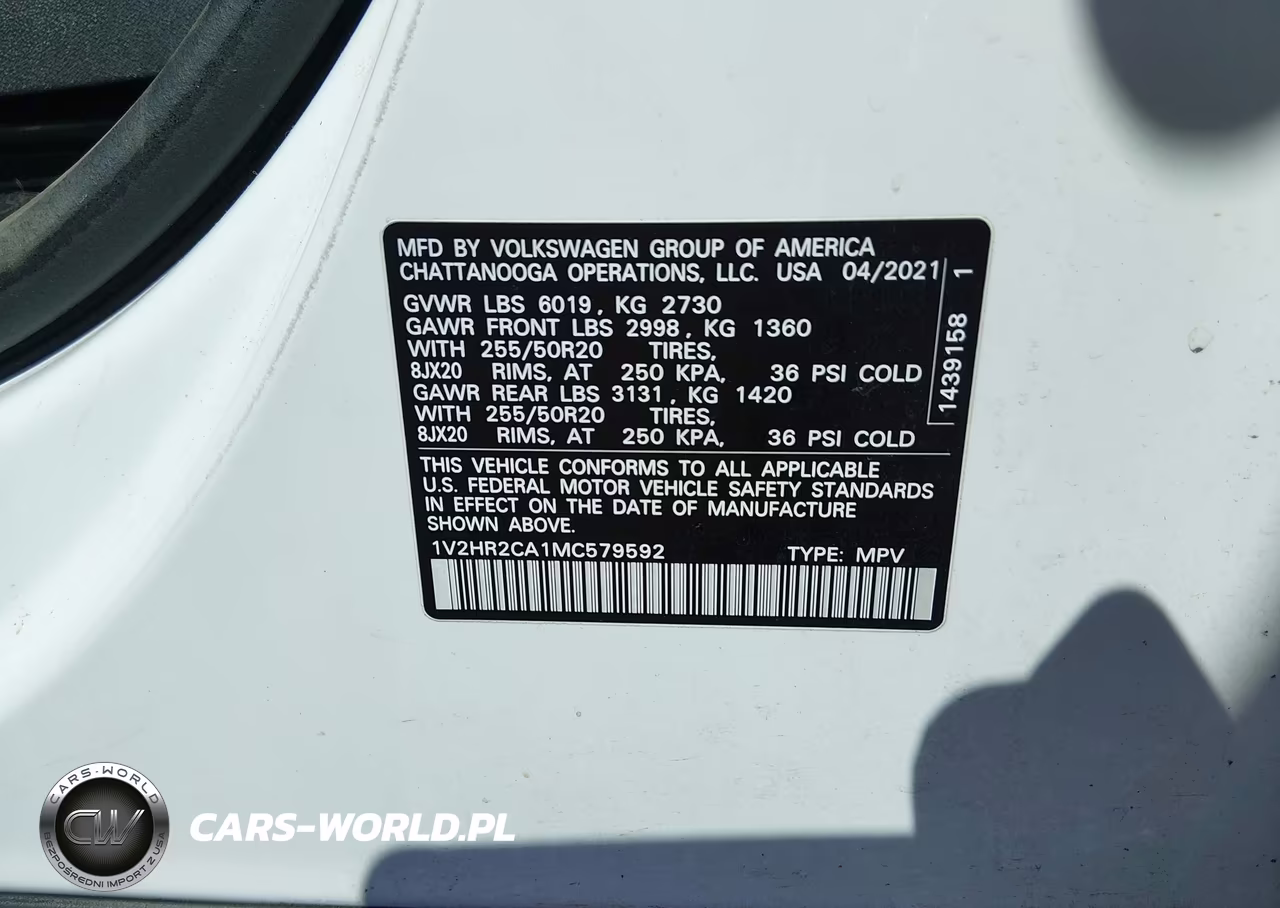 2021 Volkswagen Atlas 3.6L V6 Se W-Technology VIN:1V2HR2CA1MC579592 - 9