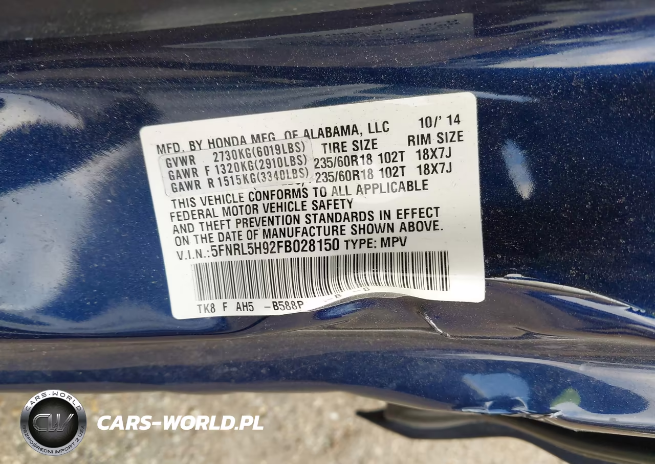 2015 Honda Odyssey Touring-Touring Elite VIN:5FNRL5H92FB028150 - 9
