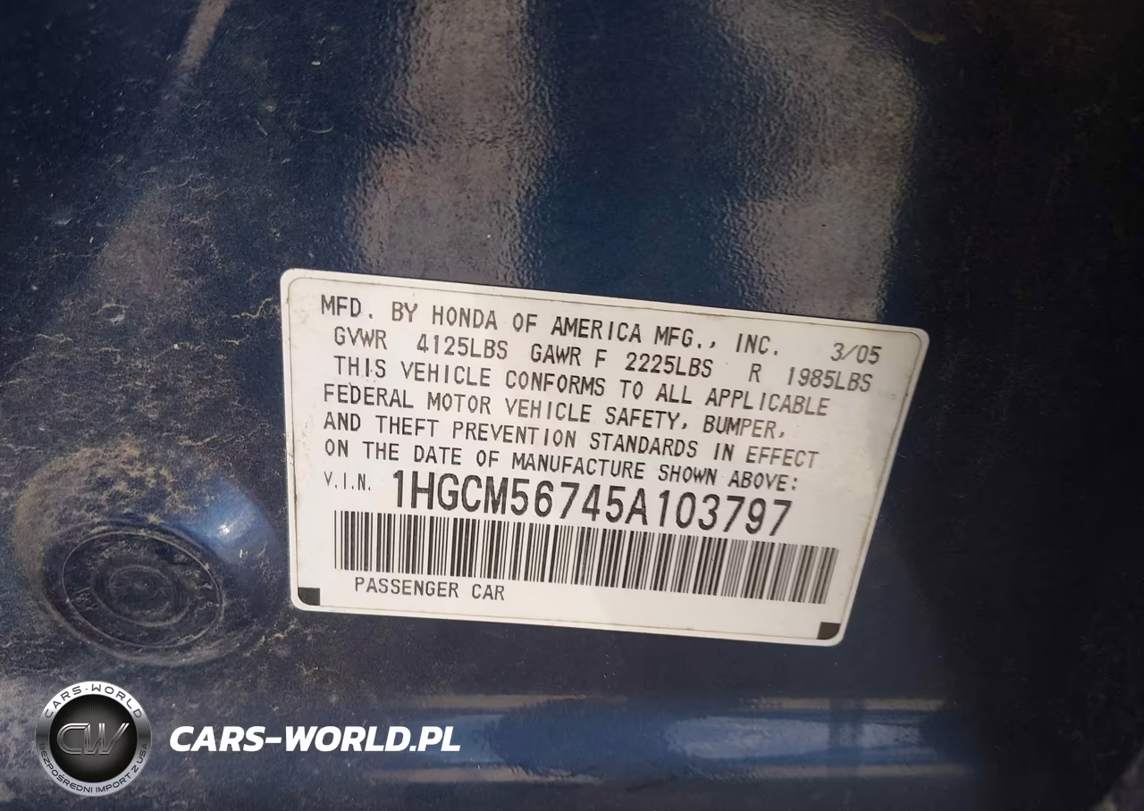 2005 Honda Accord 2.4 Ex VIN:1HGCM56745A103797 - 9