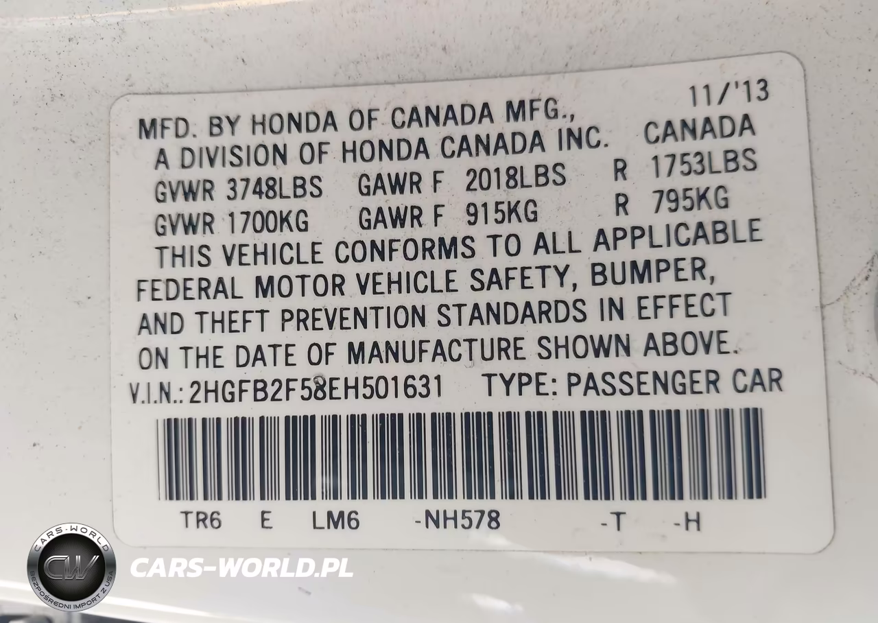 2014 Honda Civic Lx VIN:2HGFB2F58EH501631 - 9