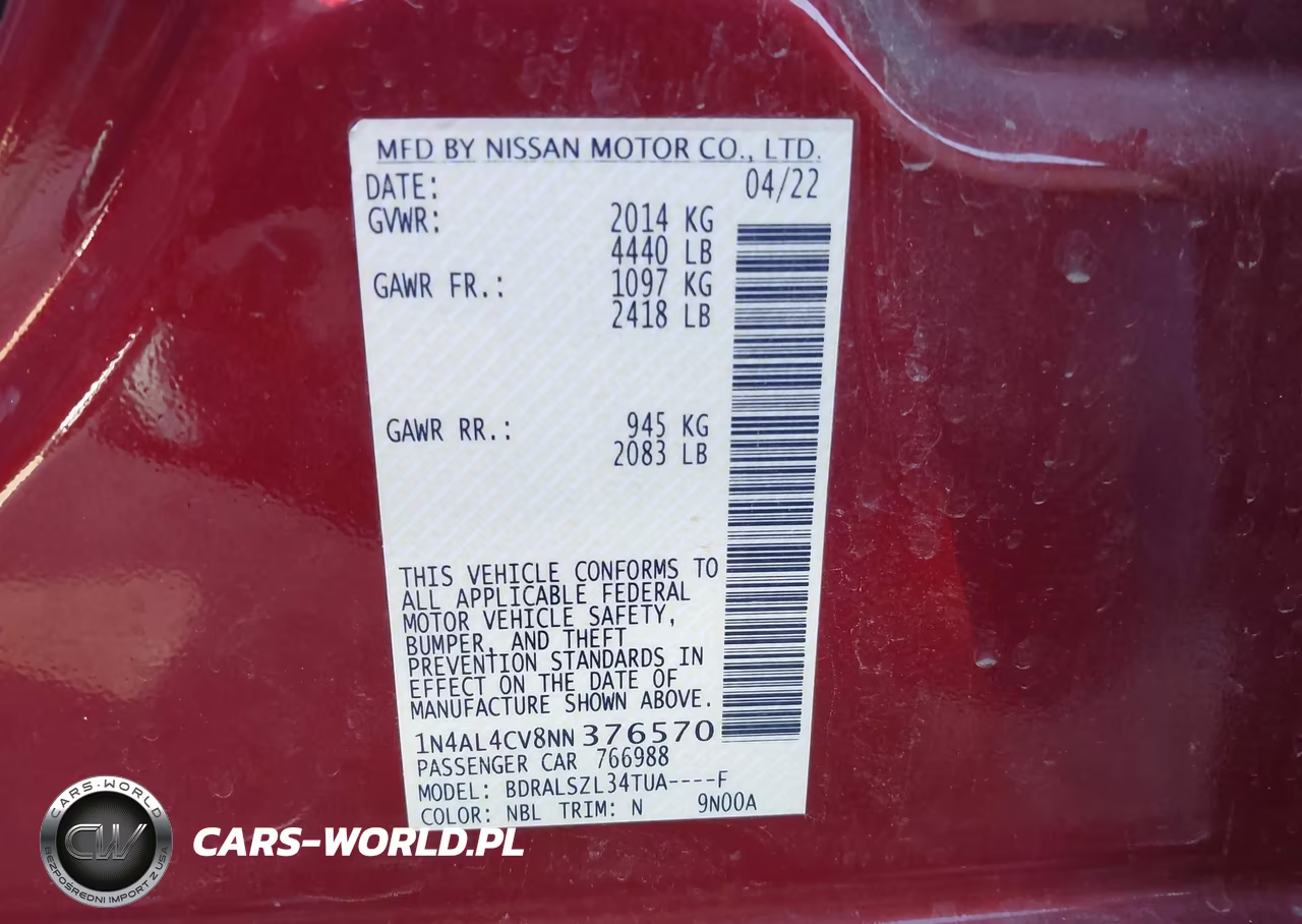 2022 Nissan Altima Sr Vc-Turbo Fwd VIN:1N4AL4CV8NN376570 - 9
