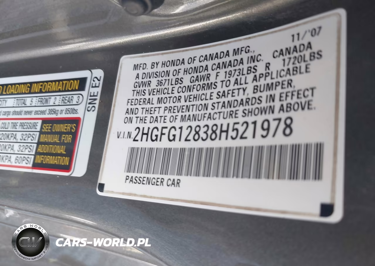 2008 Honda Civic Ex VIN:2HGFG12838H521978 - 9