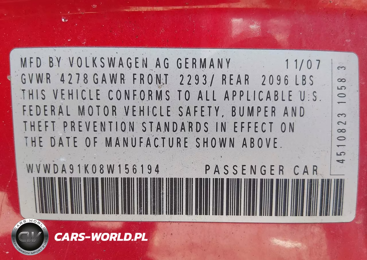 2008 Volkswagen Rabbit S VIN:WVWDA91K08W156194 - 9