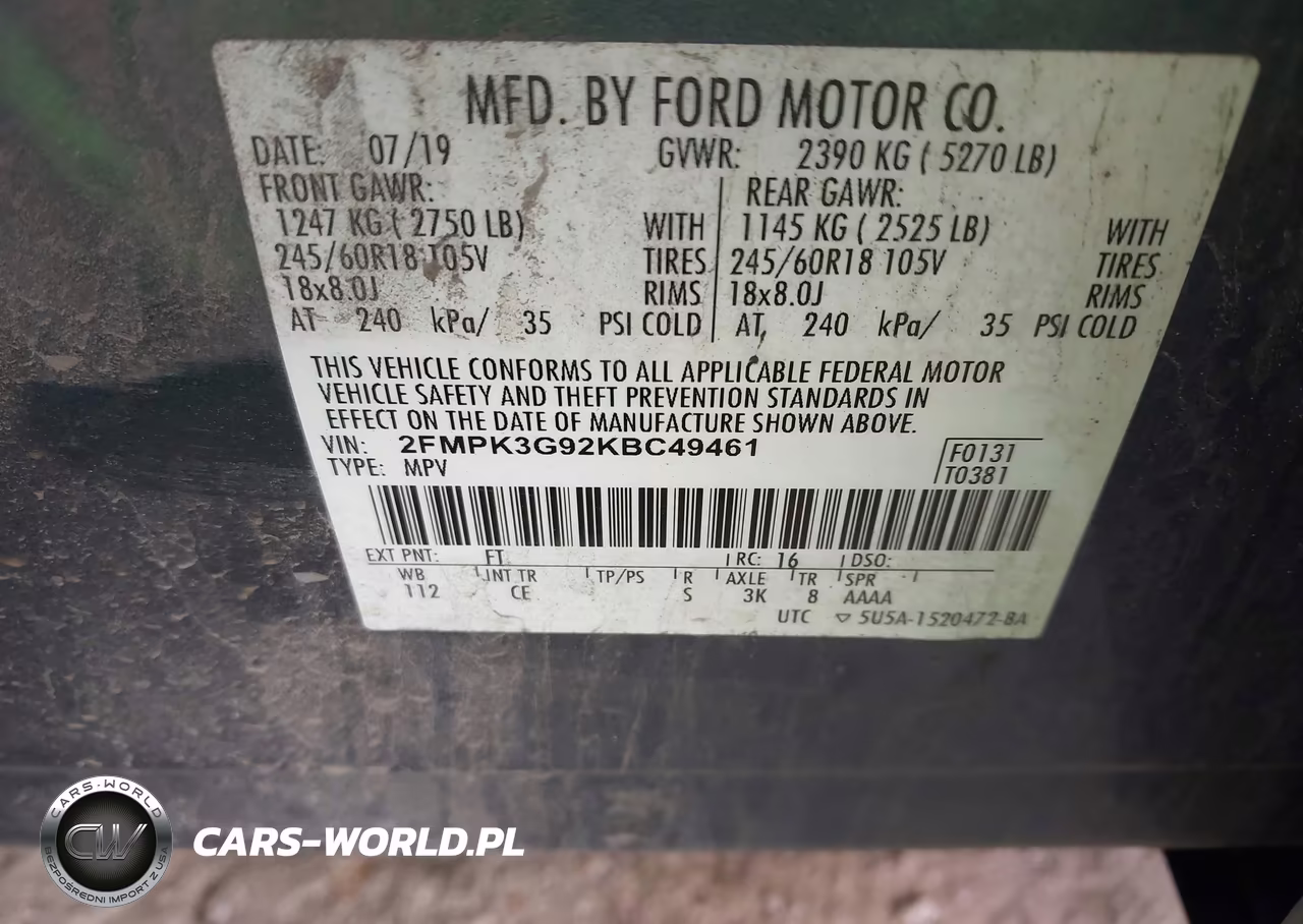 2019 Ford Edge Se VIN:2FMPK3G92KBC49461 - 9