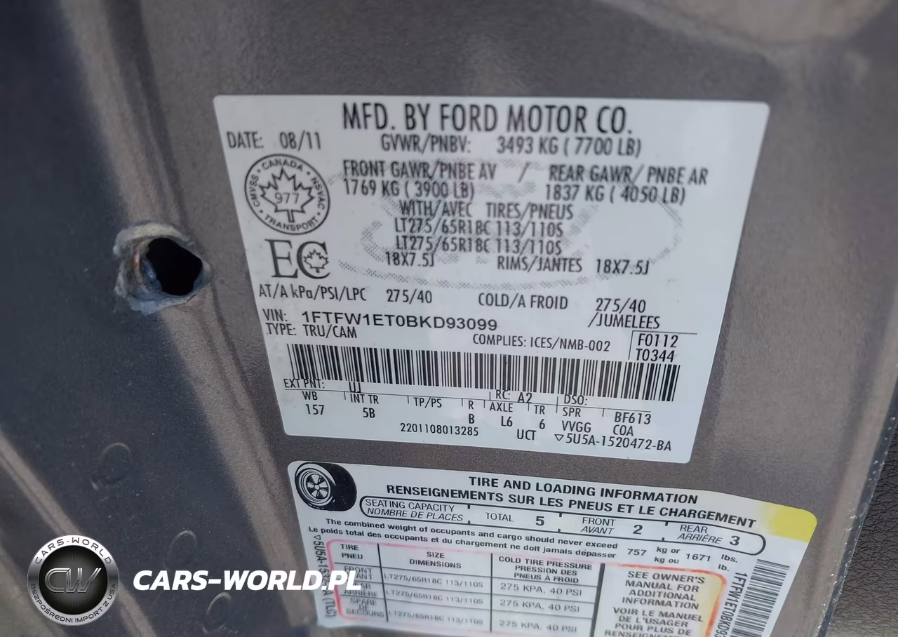 2011 Ford F-150 Fx4 VIN:1FTFW1ET0BKD93099 - 9