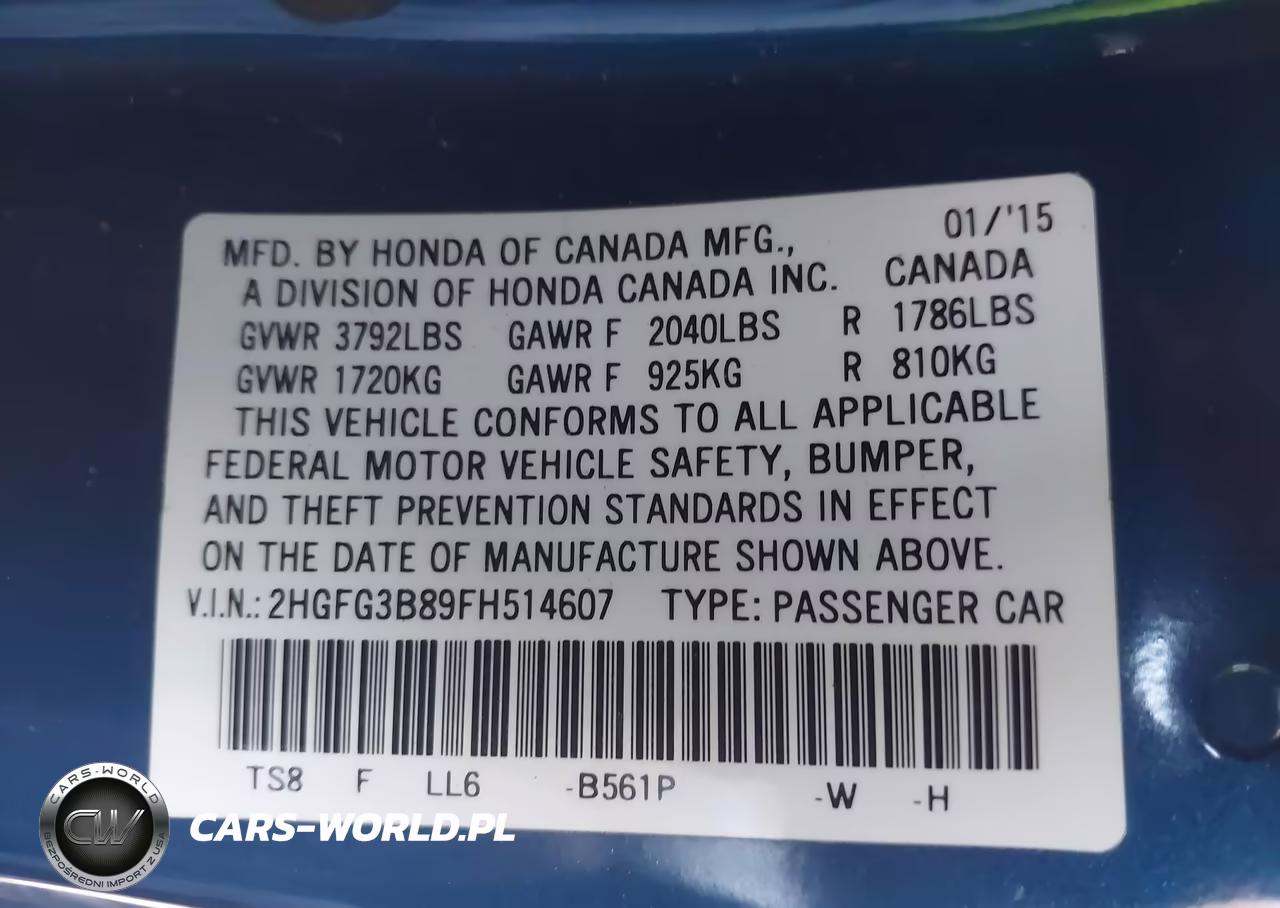 2015 Honda Civic Ex VIN:2HGFG3B89FH514607 - 9