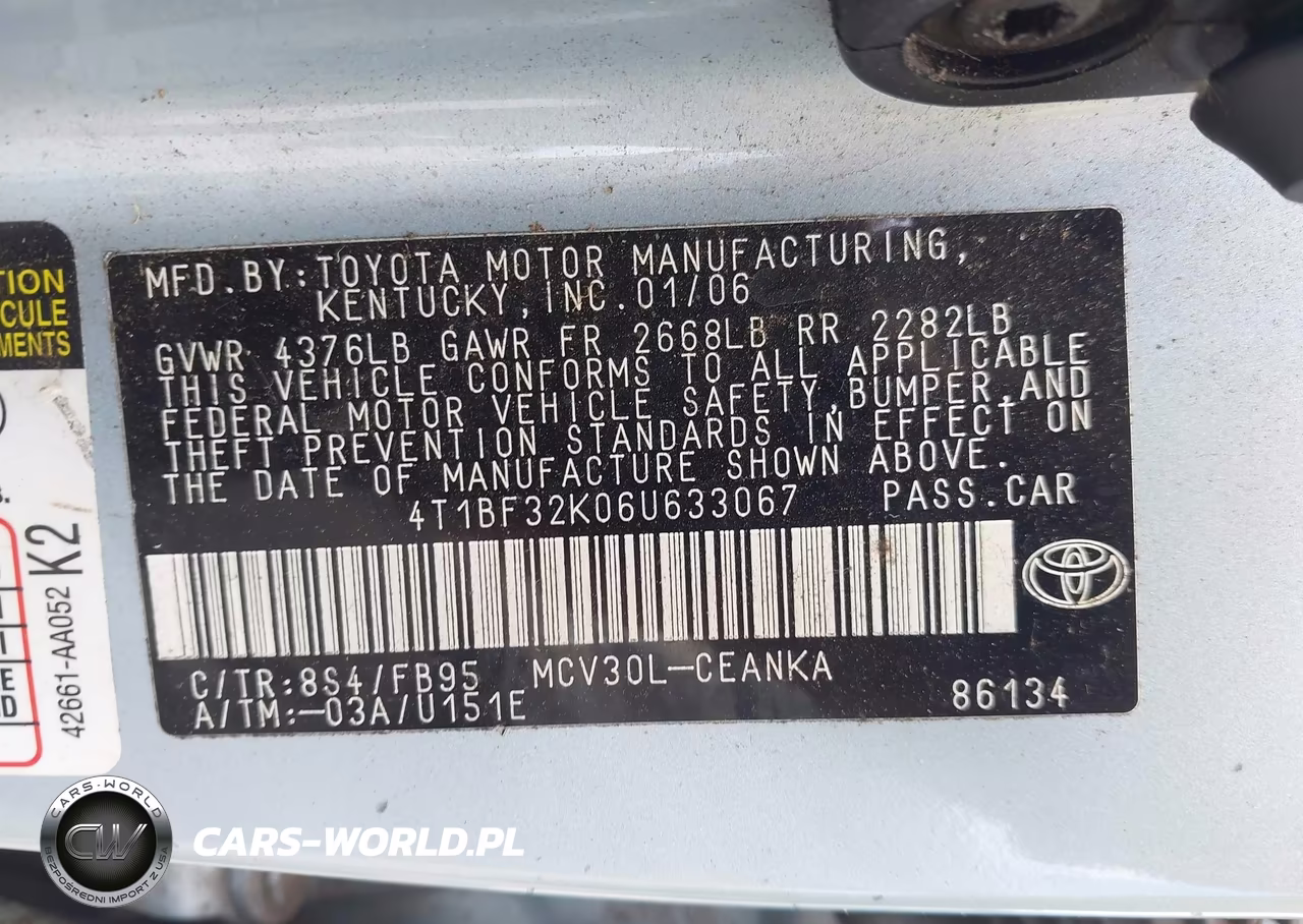 2006 Toyota Camry Le V6 VIN:4T1BF32K06U633067 - 9