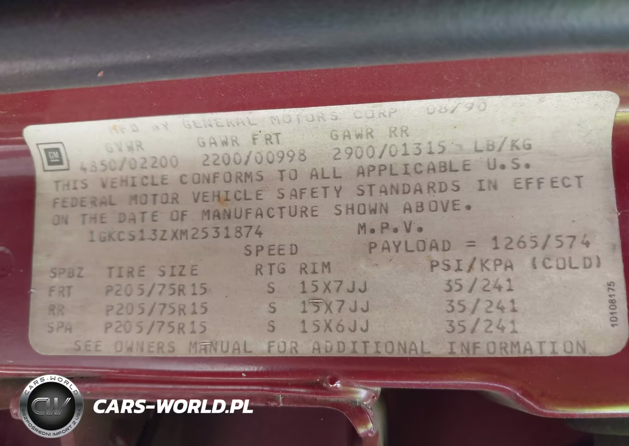 1991 GMC S15 Jimmy VIN:1GKCS13ZXM2531874 - 9
