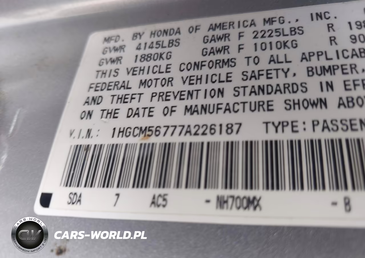 2007 Honda Accord 2.4 Ex VIN:1HGCM56777A226187 - 9