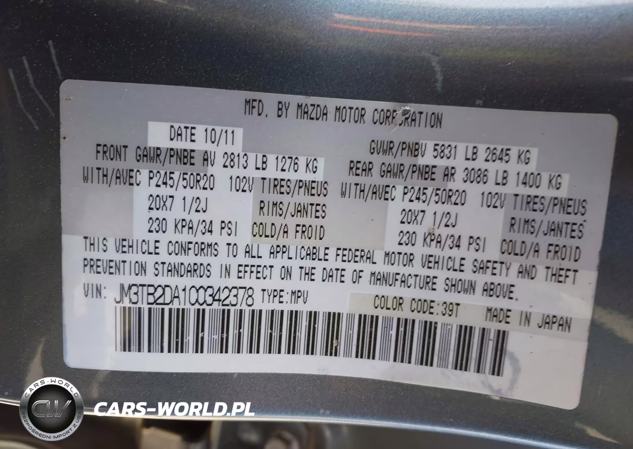 2012 Mazda Cx-9 Grand Touring VIN:JM3TB2DA1C0342378 - 9