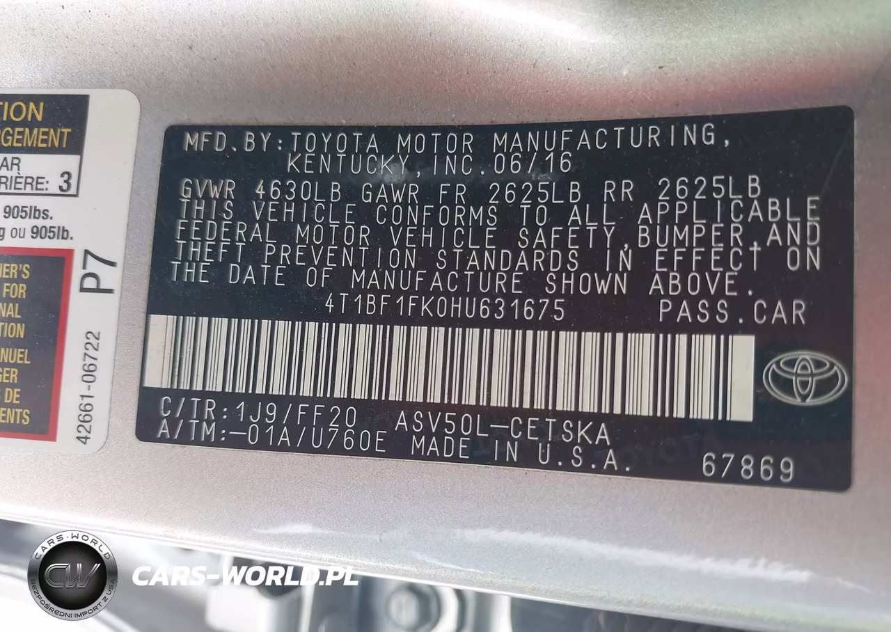 2017 Toyota Camry Se VIN:4T1BF1FK0HU631675 - 9