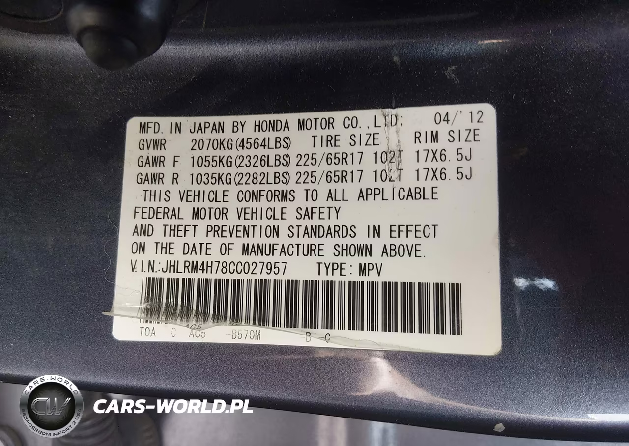 2012 Honda Cr-V Ex-L VIN:JHLRM4H78CC027957 - 9