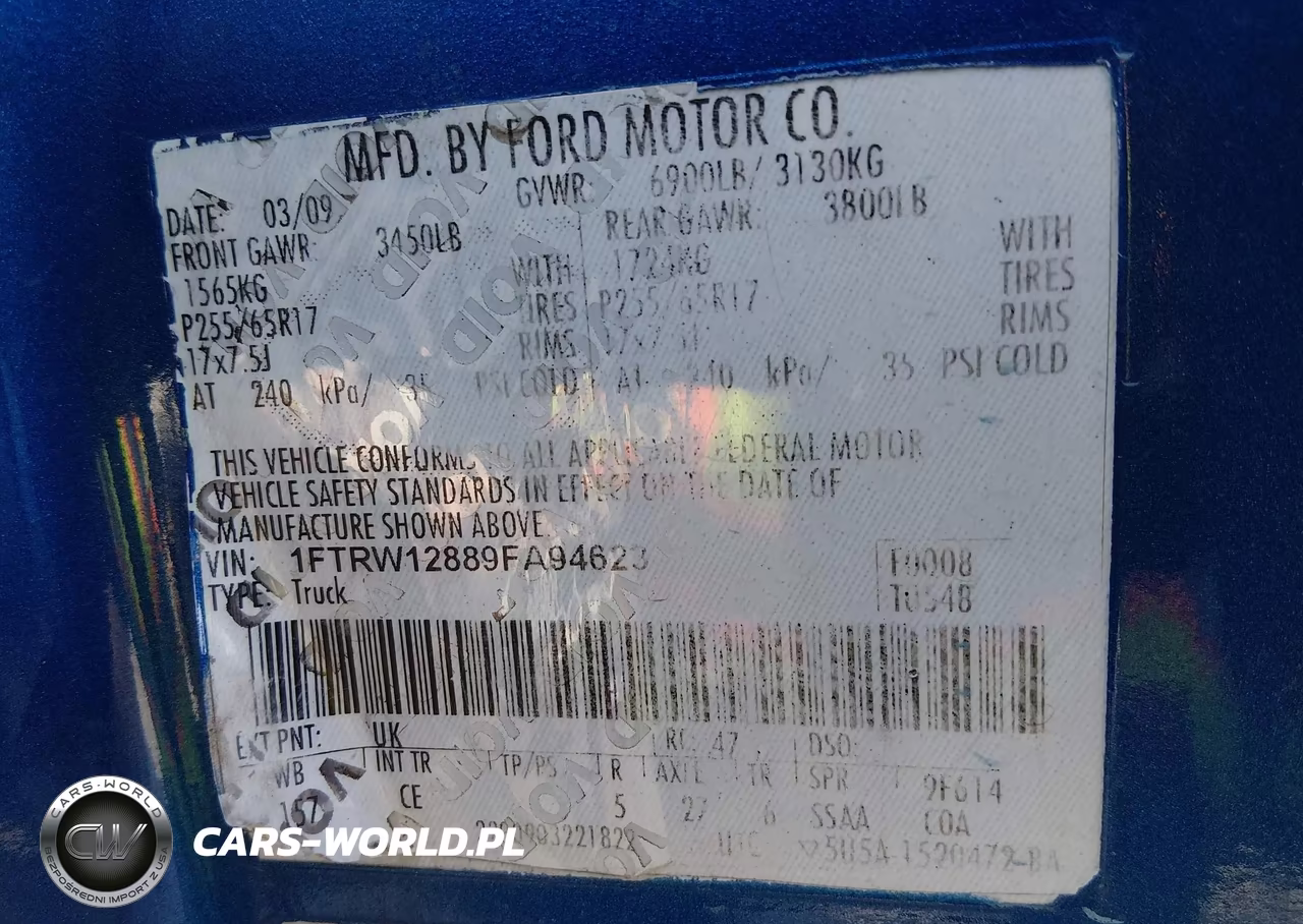 2009 Ford F-150 Xl-Xlt VIN:1FTRW12889FA94623 - 9