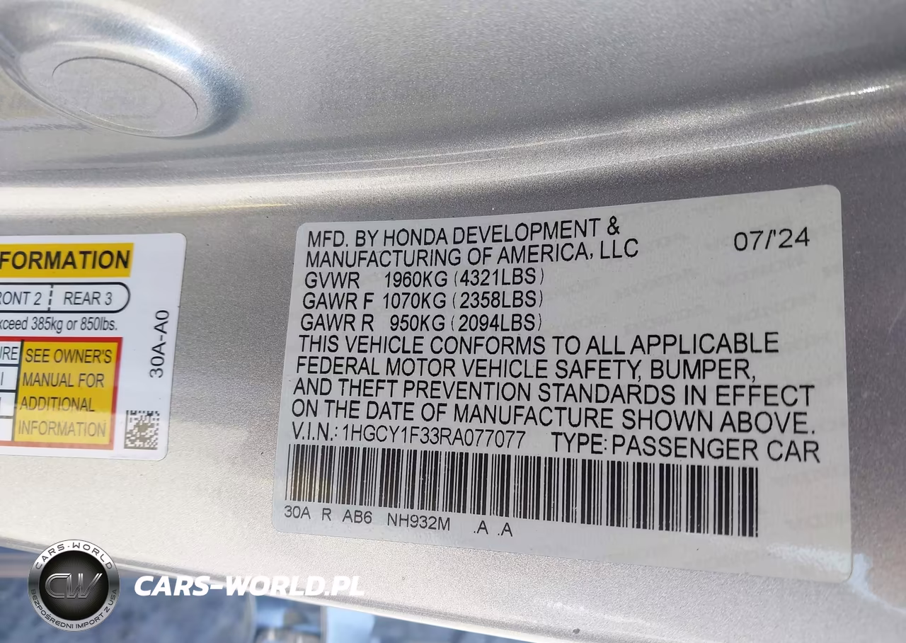 2024 Honda Accord Ex VIN:1HGCY1F33RA077077 - 9