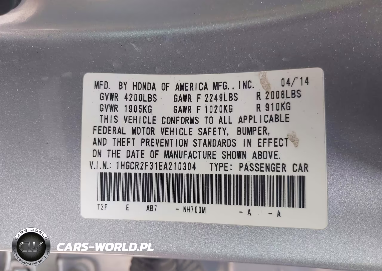2014 Honda Accord Lx VIN:1HGCR2F31EA210304 - 9