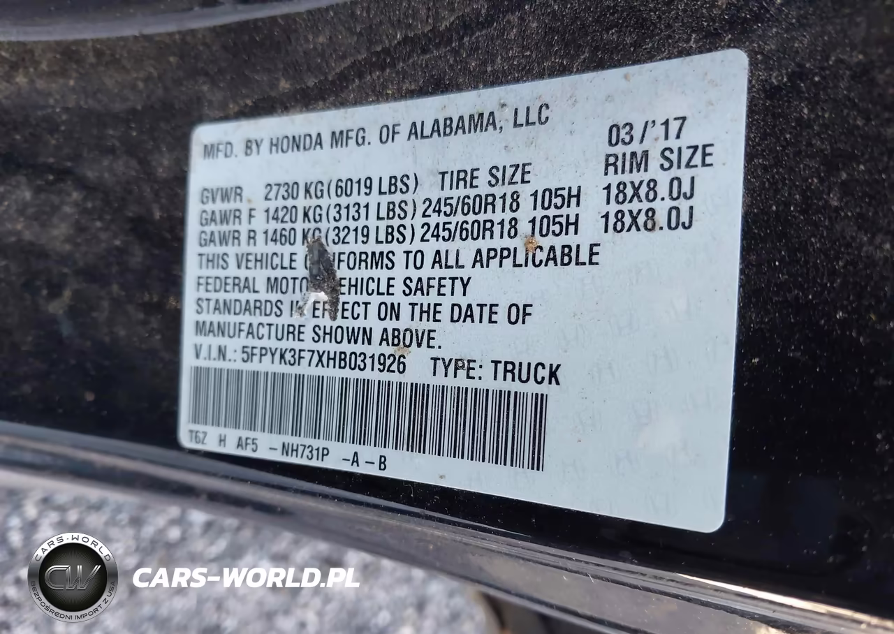 2017 Honda Ridgeline Rtl-E VIN:5FPYK3F7XHB031926 - 9