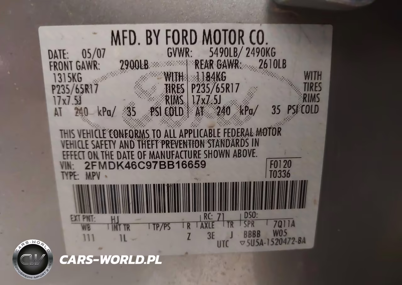 2007 Ford Edge Se VIN:2FMDK46C97BB16659 - 9