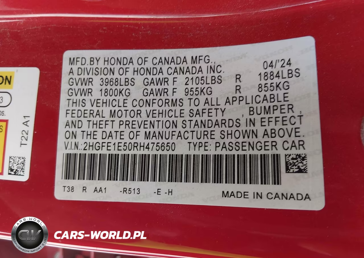 2024 Honda Civic Si Sedan VIN:2HGFE1E50RH475650 - 9