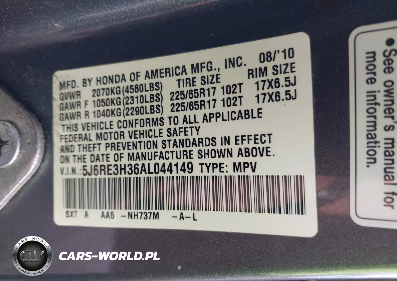 2010 Honda Cr-V Lx VIN:5J6RE3H36AL044149 - 9