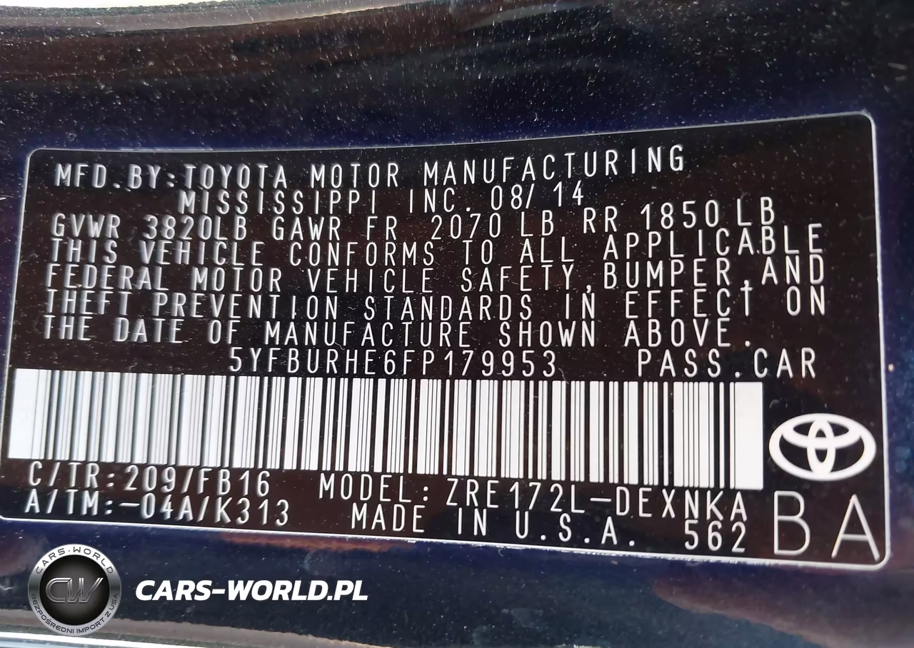 2015 Toyota Corolla Le Plus VIN:5YFBURHE6FP179953 - 9