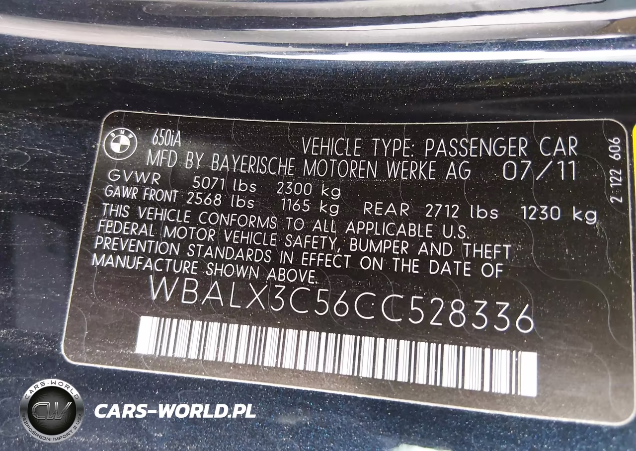 2012 BMW 650I VIN:WBALX3C56CC528336 - 9