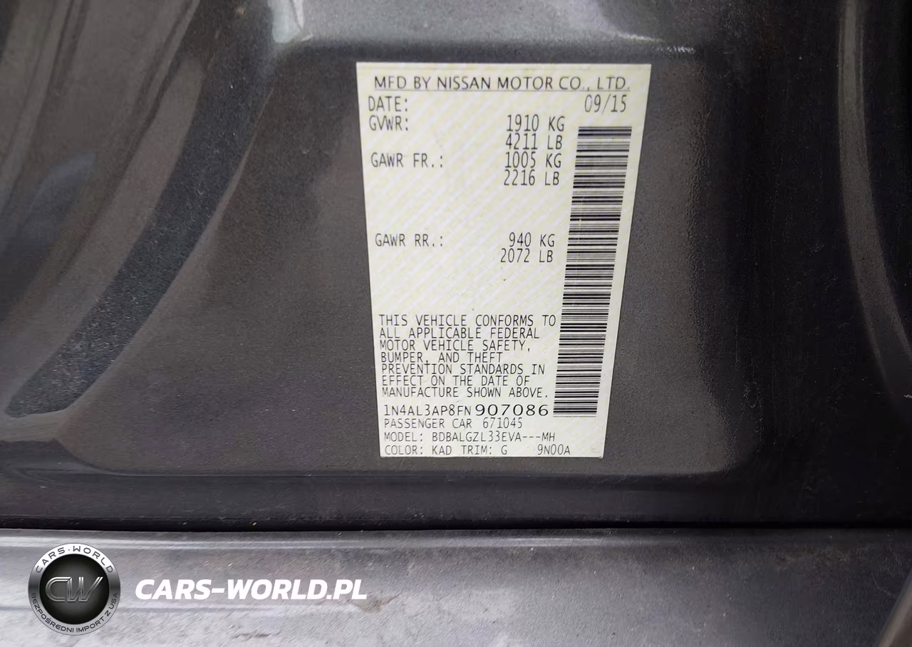 2015 Nissan Altima 2.5 S VIN:1N4AL3AP8FN907086 - 9