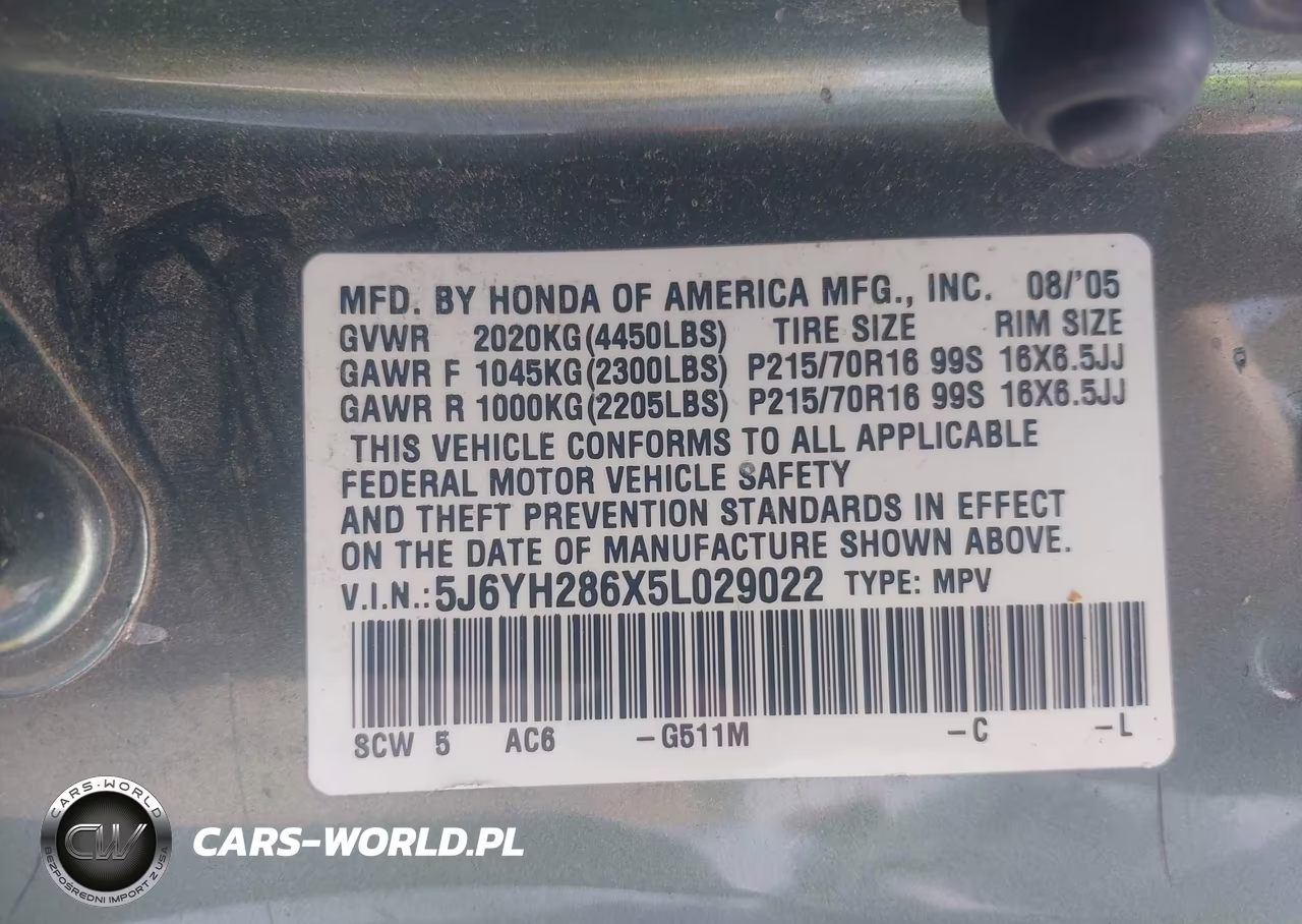 2005 Honda Element Ex VIN:5J6YH286X5L029022 - 9