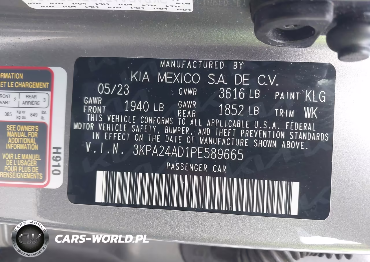 2023 Kia Rio S VIN:3KPA24AD1PE589665 - 9