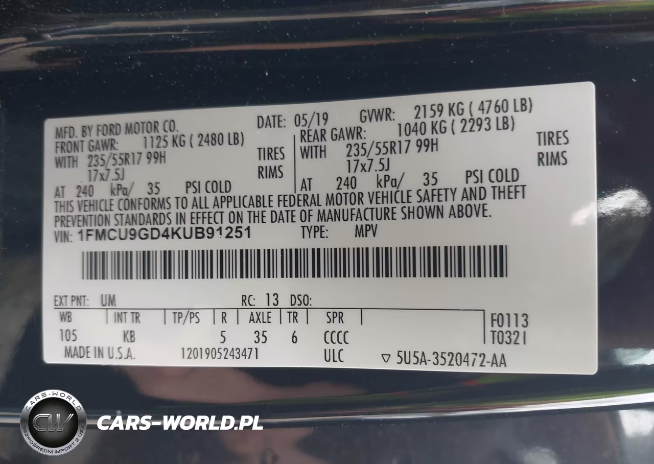 2019 Ford Escape Se VIN:1FMCU9GD4KUB91251 - 9