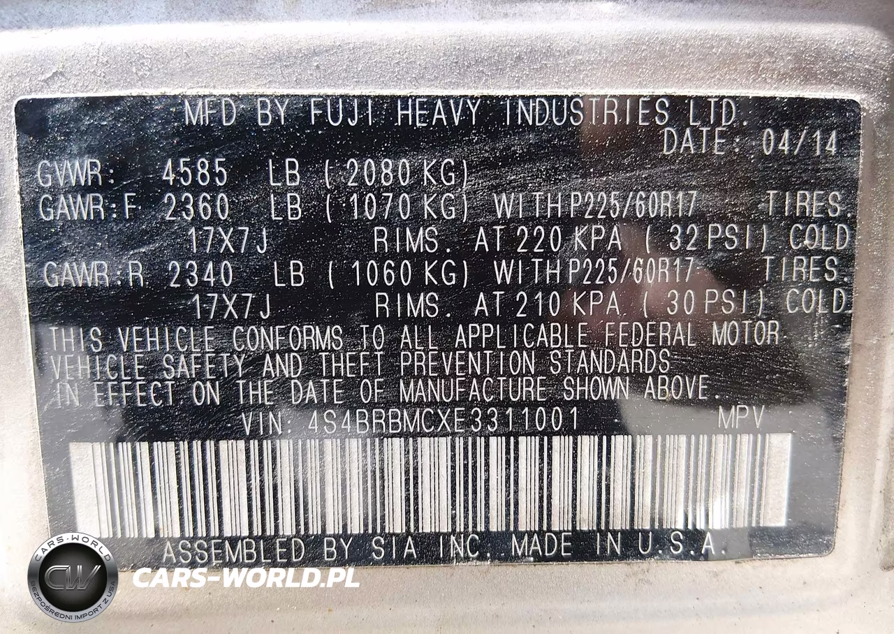2014 Subaru Outback 2.5I Limited VIN:4S4BRBMCXE3311001 - 9