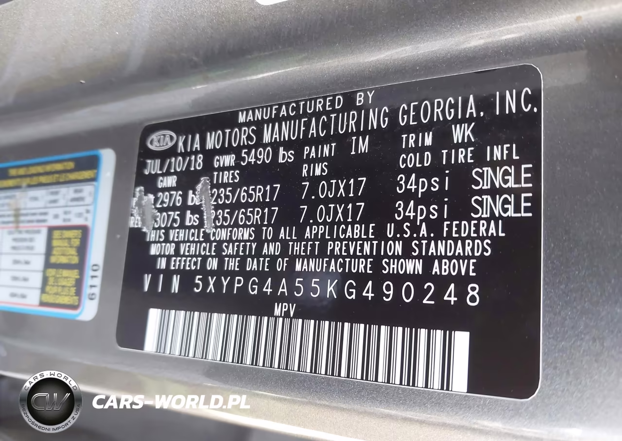 2019 Kia Sorento 3.3L Lx VIN:5XYPG4A55KG490248 - 9